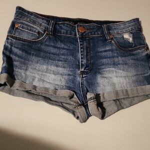 See Thru Soul Blue Distressed Jean Shorts with Rolled Cuffs